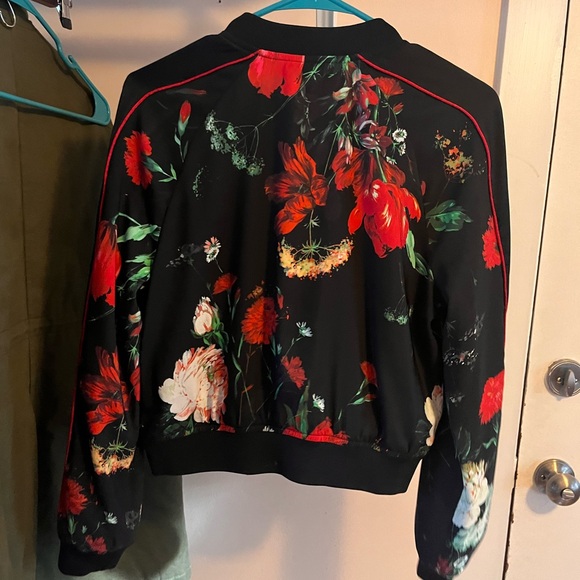 Express Red Floral Bomber Jacket - Size S - Picture 2 of 2